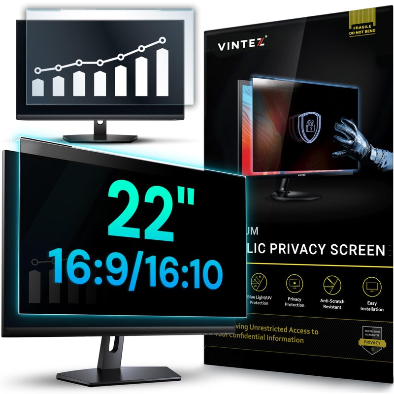 VINTEZ Acrylic 22 Inch Computer Privacy Screen Filter for Widescreen Computer Monitors - 19.3" x 12.5" (490 x 317mm) - Monitor Frame Hanging Type - Image 1